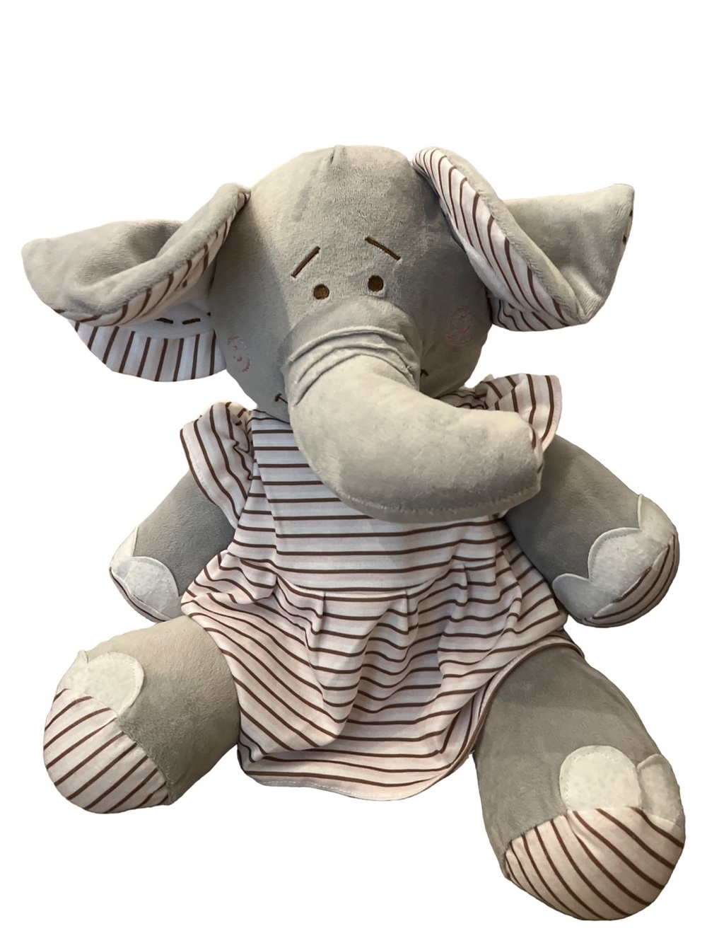 Apple Sauce Gray Elephant Stuffed Plush With Striped Dress 12”